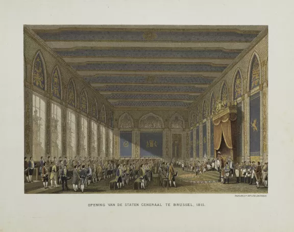 Prinsjesdag op 21 september 1815. Toen kwam het nieuwe parlement, bestaande uit de Eerste en Tweede Kamer, voor het eerst bij elkaar in het stadhuis van Brussel