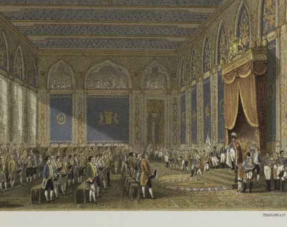 Prinsjesdag op 21 september 1815. Toen kwam het nieuwe parlement, bestaande uit de Eerste en Tweede Kamer, voor het eerst bij elkaar in het stadhuis van Brussel