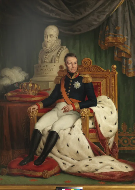 Willem I met een andere cape, zittend op zijn troon