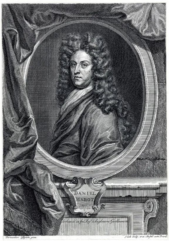 Gravure van Daniel Marot met pruik en in een getekende lijst
