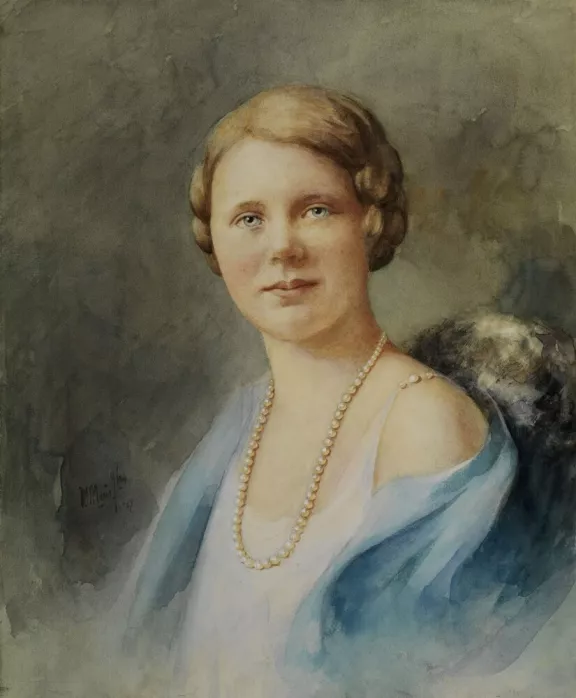 Portret in aquarel van prinses juliana in 1927
