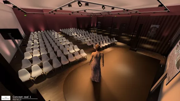 Impressiefoto van de entreezaal in theateropstelling