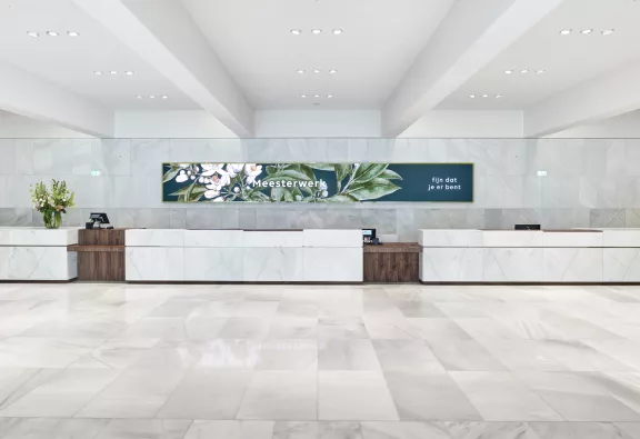 Reception desks in the palace entrance