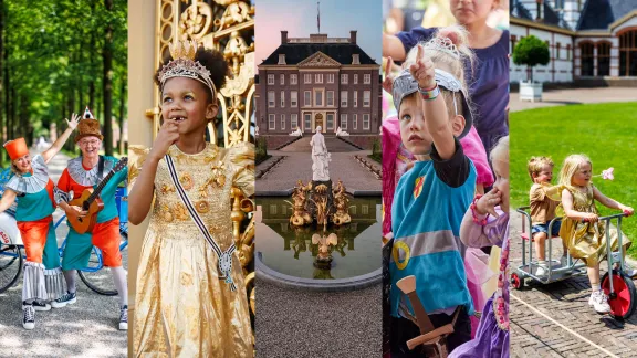 De kindevoorstelling Hofnarren, het Zomerpaleis en kinderen aan het spelen