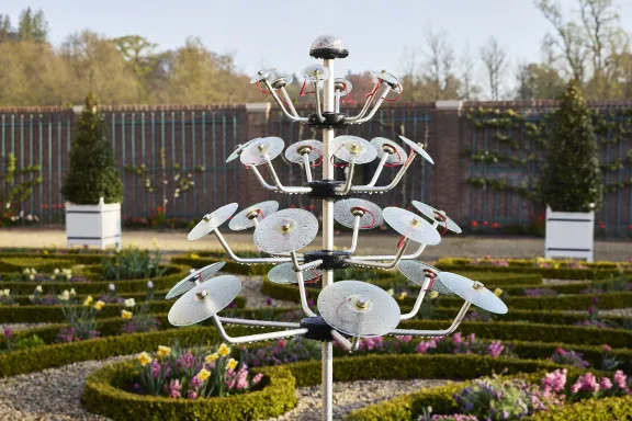 An artwork in the form of a monitoring station in the gardens.