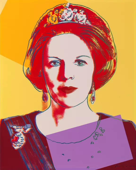 Een zeefdruk van Koningin Beatrix gemaakt door Andy Warhol in 1984